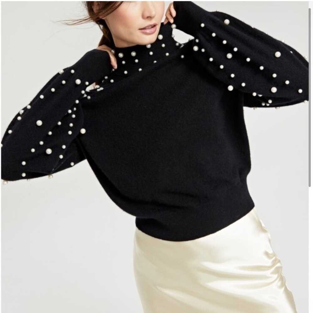 Charter Club Cashmere Imitation Pearl Embellished Sweater in black size 1X